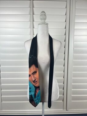 Ralph Marlin Black Tie with Colorful Elvis Presley Portrait Accent Y2K Retro